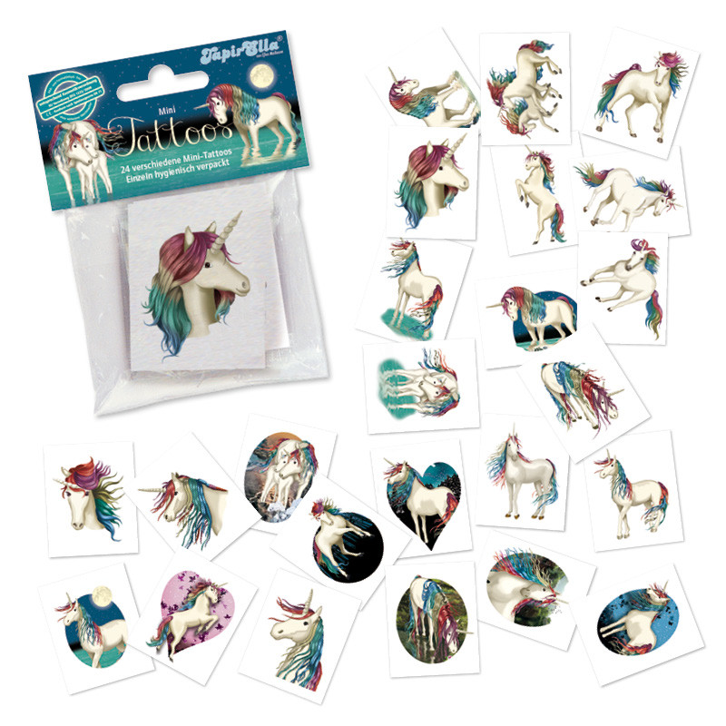 TapirElla Mini-Tattoo-Set, Einhorn Lunabelle 24-tlg.