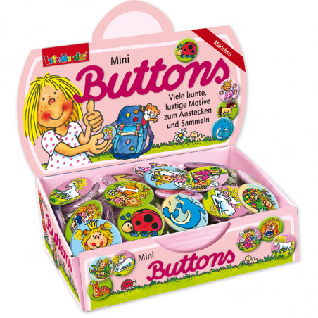 Mini-Button-Set Mädchen, 13 Motive a 10 Stück