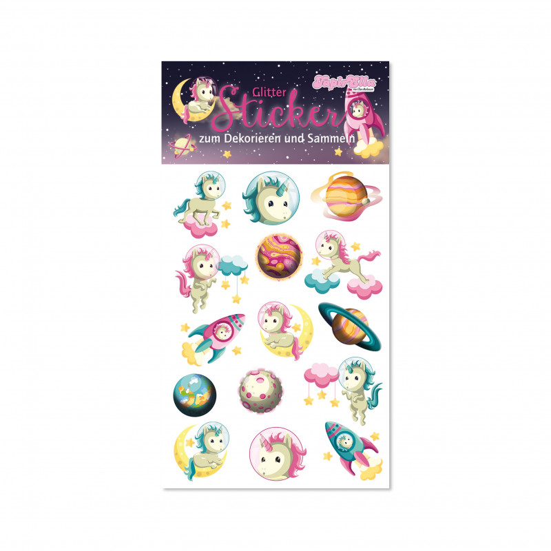 TapirElla Glitter-Sticker, Space Einhorn