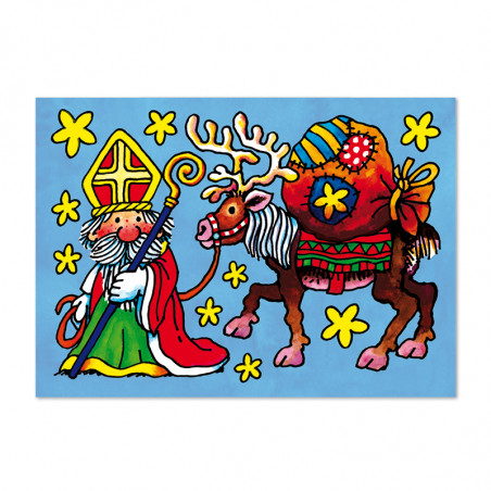 Weih.-Glitter-Fensterbild A4 Nikolaus und Rentier