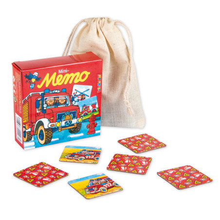 Mini-Memo Spiel Feuerwehr im Jutebeutel