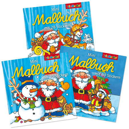 Mini-Malbücher mit Stickern im Display, Weihnachten